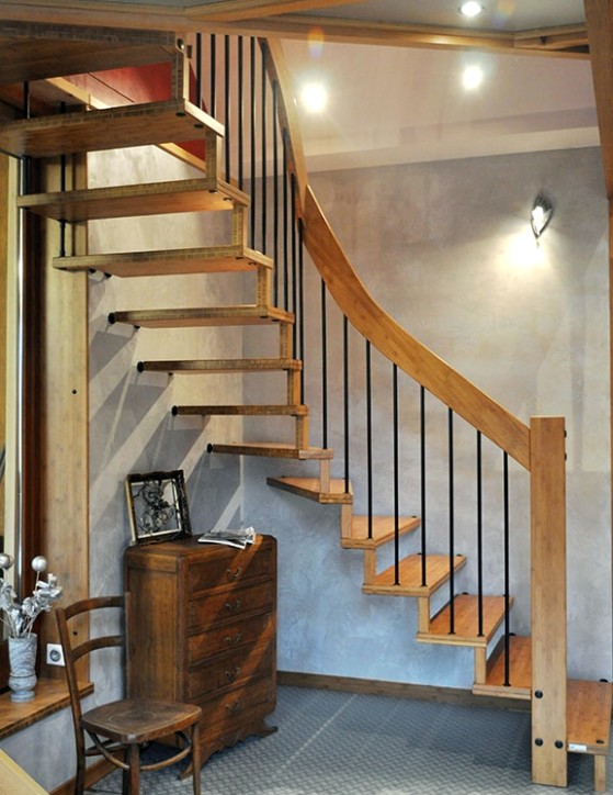 escalier suspendu ouvert bois metal