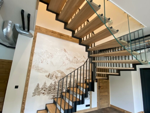 escalier avec limons crémaillères garde corps avec balustres en acier étiré